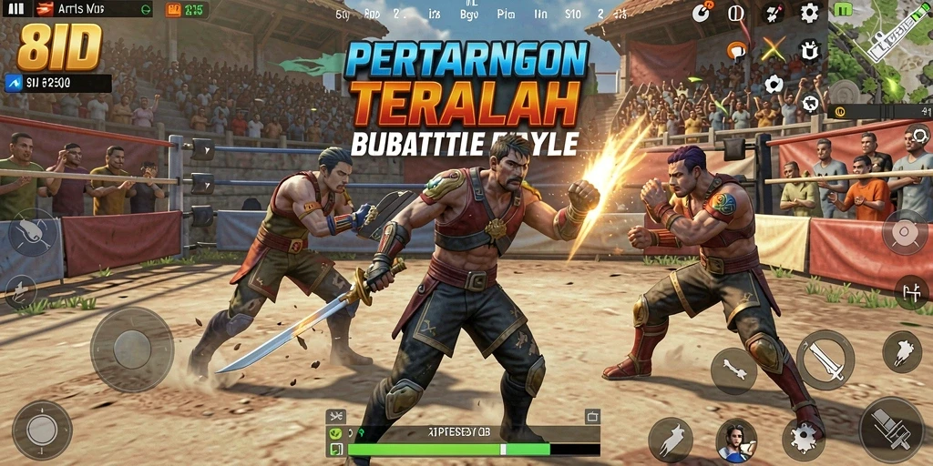 Tampilan utama game 8ID dengan aksi pertempuran Battle Royale yang seru.