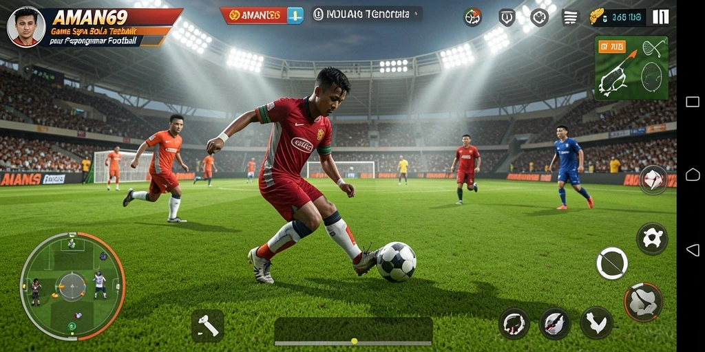 Tampilan gameplay menegangkan di AMAN69 dengan aksi sepak bola yang mendebarkan.