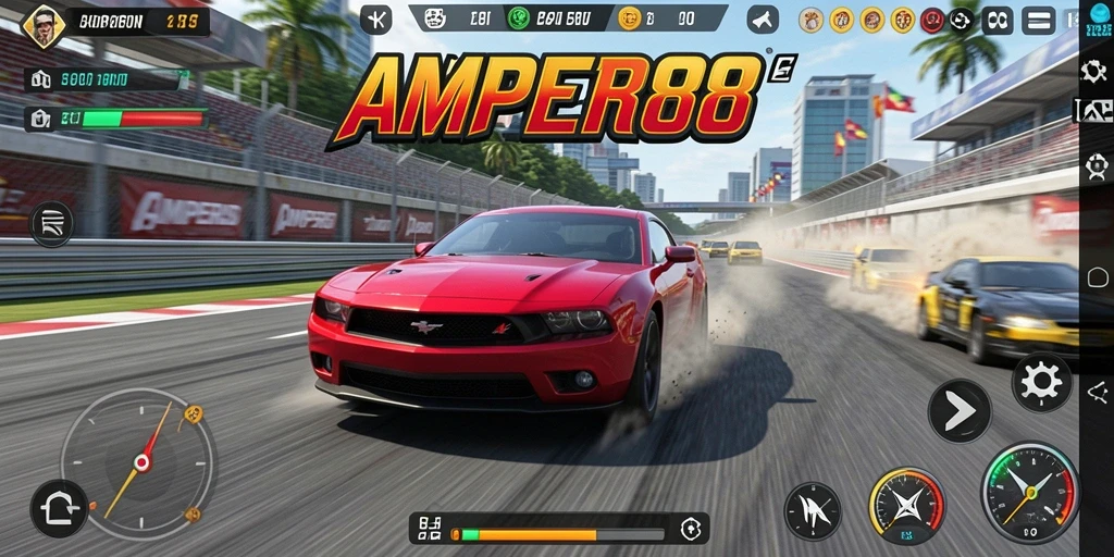 Tampilan gameplay balapan yang mendebarkan dan penuh aksi.