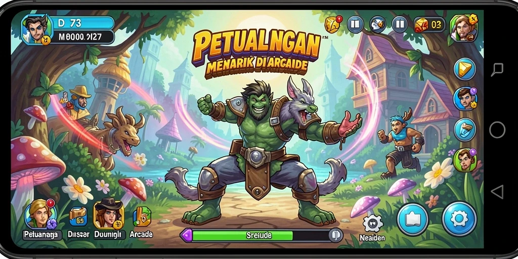 Tampilan gameplay D73 yang seru dan berwarna-warni.