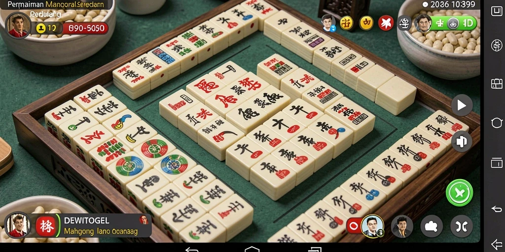 Screenshot gameplay DEWITOGEL menampilkan aksi Mahjong yang seru.