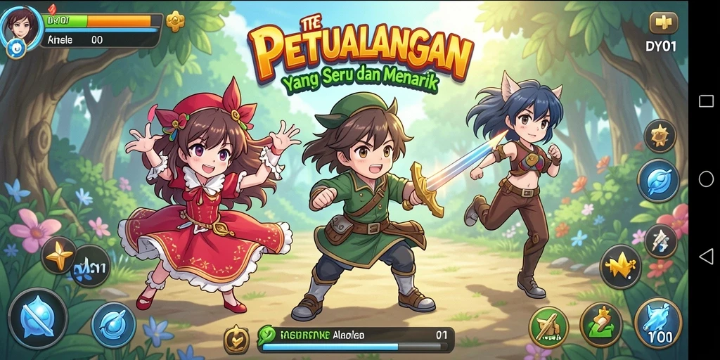 Tangkapan layar utama gameplay DY01 menampilkan aksi seru dalam dunia Anime.