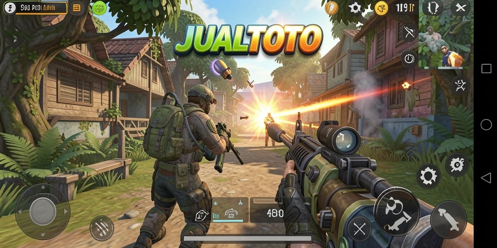 Gameplay seru JUALTOTO dengan aksi tembak-menembak.