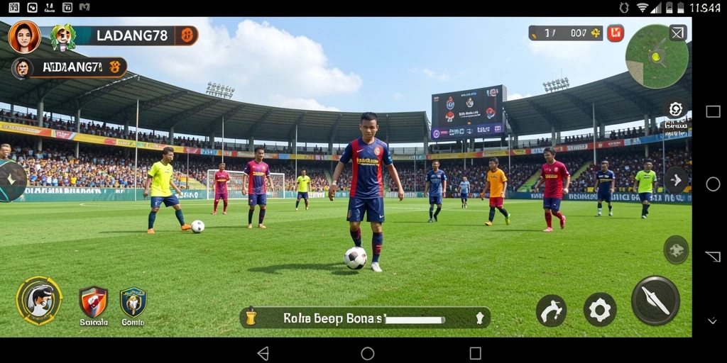 Screenshot gameplay LADANG78 menunjukkan aksi seru di lapangan sepak bola.
