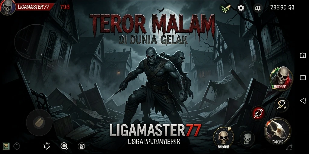Tampilan gameplay seram LIGAMASTER77 dengan suasana mencekam.