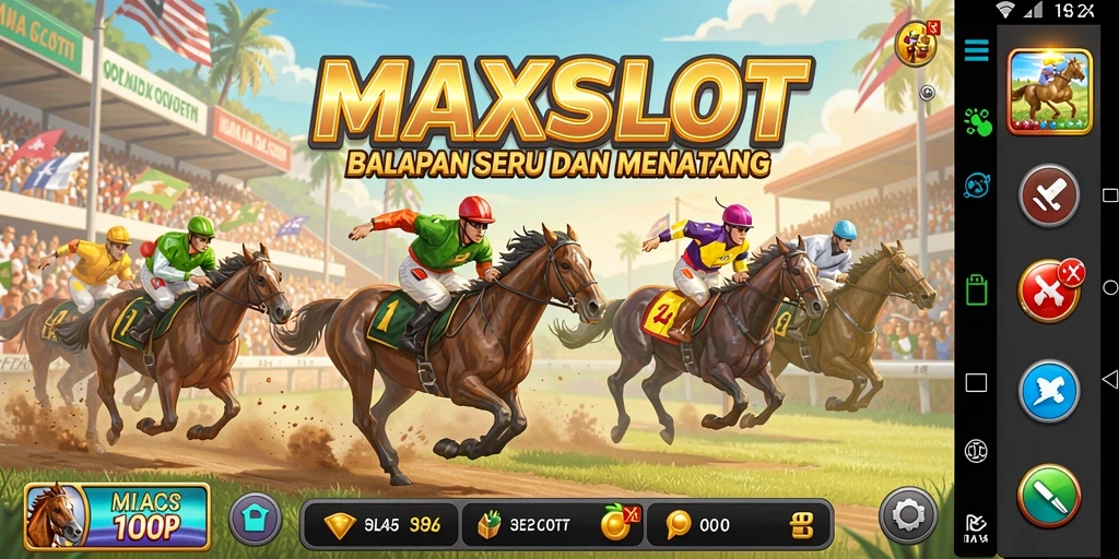 Screenshot gameplay MAXSLOT menunjukkan balapan seru dengan mobil yang melaju kencang.