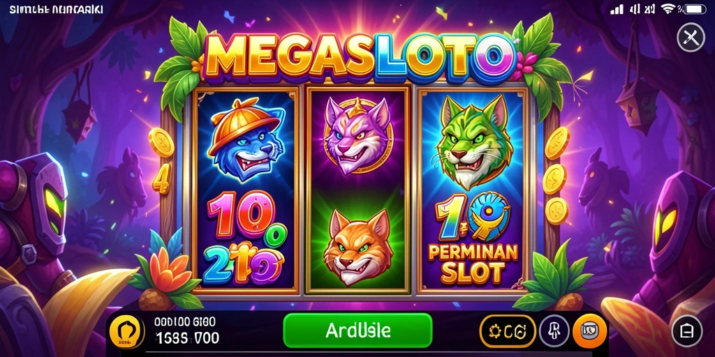 Tampilan gameplay seru MEGASLOTO saat memutar mesin slot.