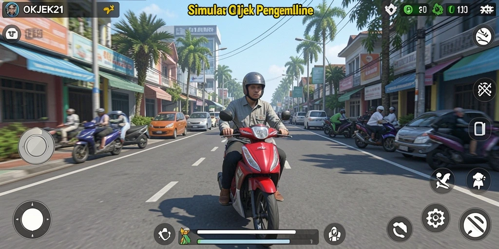 Tampilan gameplay seru dari OKJEK21 dengan pengemudi ojek online.