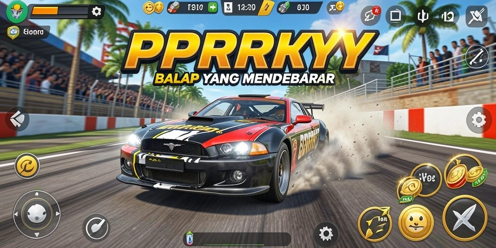 Screenshot utama PPRRYY menampilkan aksi balap yang mendebarkan.