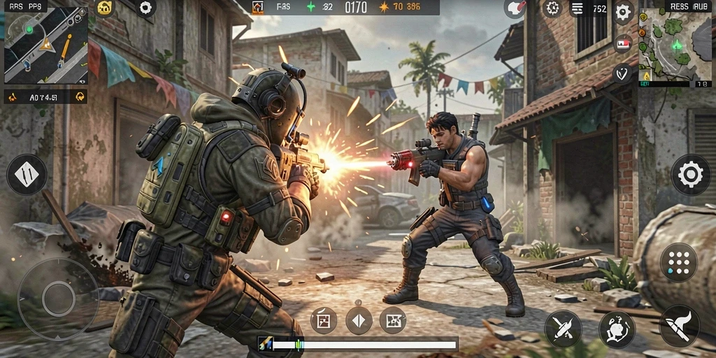 Tampilan gameplay seru di RR89 dengan pertempuran FPS yang mendebarkan.