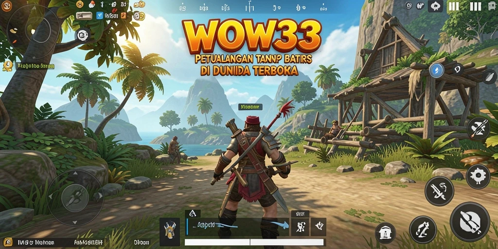 Screenshot gameplay WOW33 menampilkan petualangan di dunia terbuka.