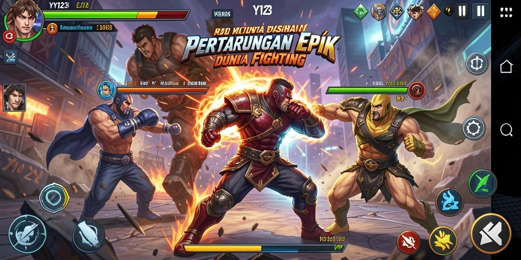 Tangkapan layar dari gameplay pertarungan intens di YY123.